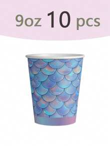 50pcs Mermaid Theme Disposable Party Set - 7/9 Inch Plates, 9oz Cups, 2-Ply Soft Napkins - Birthday Party, Wedding Reception, Friends Gathering, Holiday Dinner, Theme Celebration, Picnic Essentials - A - View 5