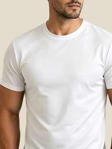 AHTELB Men's Summer Solid Color Crew Neck Undershirt, Soft And Skin-Friendly Fabric, Breathable And Moisture-Wicking, Simple Solid Color Design, Versatile For All, Slim Fit, Contours The Body Without Being Tight, Highlights Body Lines. Breathable, Lightweight, Quick-Drying, Softness, For Friends, Husband, Boyfriend Gifts - White - View 4