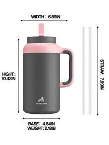 Powcan 64oz Insulated Mug With Handle, 2-In-1 Straw Lid, Keeps Cold Drinks Cold For 36 Hours, Dishwasher , Leak-Proof, Non-Slip Base, Stainless Steel Insulated Water Cup, Suitable For Home, Office And Gym - Black Powder - View 4