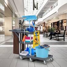 Techigher Commercial Cleaning Trolley With 95L Garbage Bag, Wheeled Cleaning Trolley With A Load Capacity Of Up To 136 Kg | Professional Service Trolley & Hotel Cleaning Trolley For Home, Hotel & Office - Grey - View 5