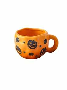 1pc Halloween Ceramic Mug, Pattern Includes Bats, Spiders, Little Ghosts And Pumpkins, Asymmetrical Rim Spooky Coffee Cup, Suitable For Halloween Parties And Gatherings, Cold And Hot Drinks Compatible, Applicable For Office And Bedroom, Great Gift - Multicolor - View 12