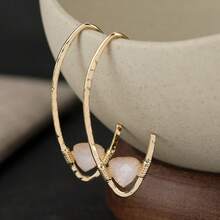 DIYCCPC Pendientes de aro abierto minimalistas para mujeres, diseño de alambre de metal geométrico, adecuados para uso diario y citas - Dorado - Ver 7