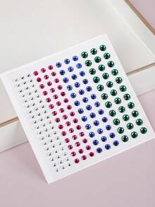 1pc 4-Color Vibrant Large & Small Round Rhinestone Self-Adhesive Face Stickers, DIY Music Festival Party Gift, Daily Decoration, Prom, Hair, Eyes, Face & Body Temporary Decorative Stickers - Multicolor - View 3