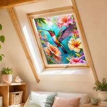 1pc Hummingbird & Hibiscus Static Cling Window Sticker, Colorful Floral Bird Decorative Window Film, Glue-Free Privacy Sunshade Window Sticker, Suitable For Bedroom, Kitchen, Bathroom Home Decor - Hummingbird Window Decal - View 3