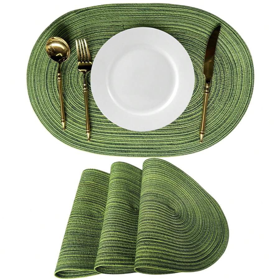 1/2/4/6/8pcs Minimalist Gradient Milk Coffee Color Oval Polyester Placemats, Room Decor, Halloween Decor, Back To School, Autumn Decor - Green - View 1