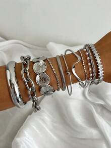 5pcs Fashion Minimalist Casual Geometric Twisted Snake Bone Chain Bracelet Set, Can Be Worn Individually Or Layered, Suitable For Women's Daily, Party, Date Wear, Perfect Gift For Girlfriend And Mother - Silver - View 2