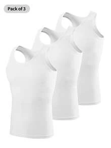 3pcs/Set Fashion Men's Tank Tops, Comfortable Sports Undershirts, Sleeveless T-Shirts - White - View 1