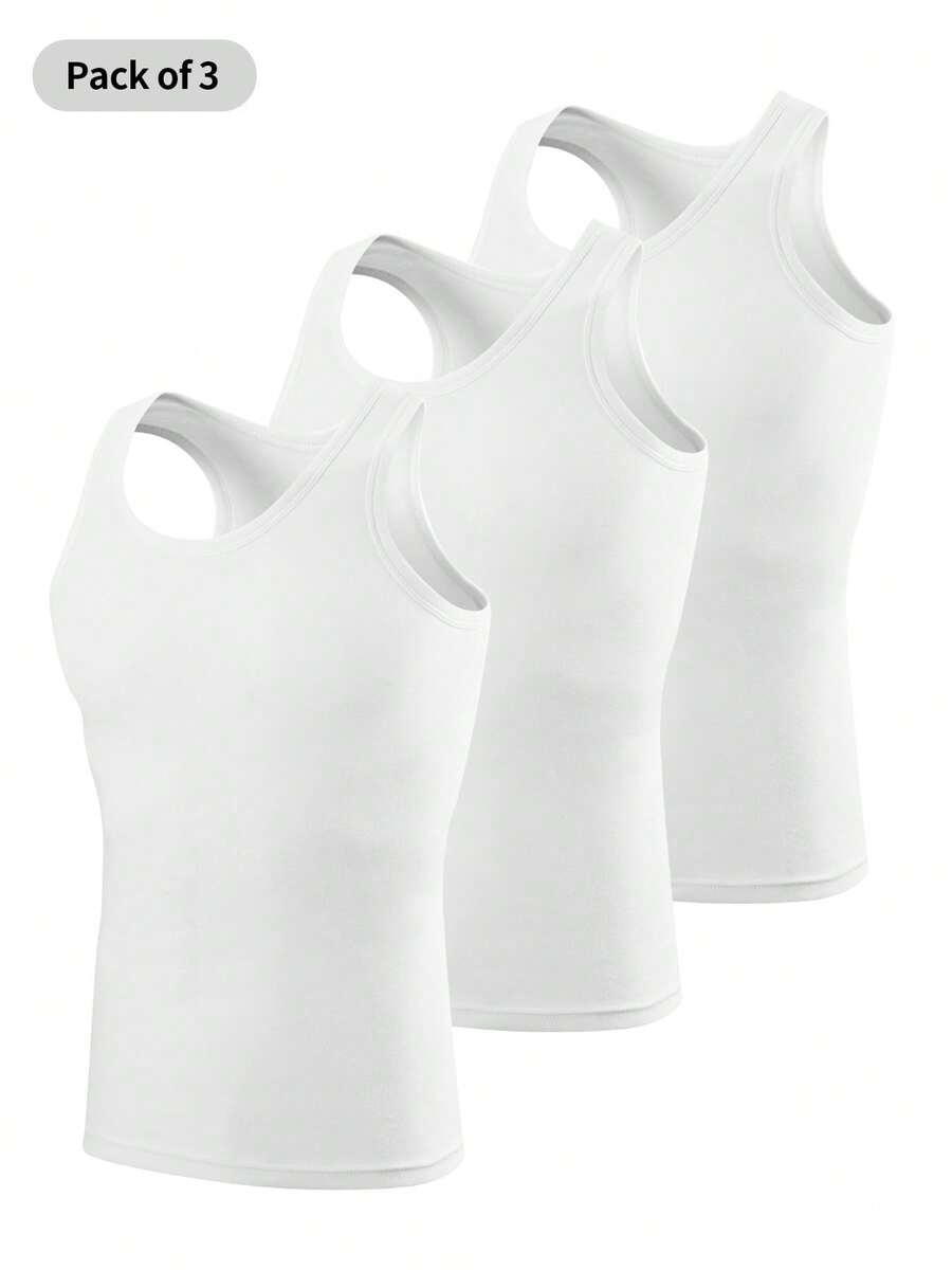 3pcs/Set Fashion Men's Tank Tops, Comfortable Sports Undershirts, Sleeveless T-Shirts - White - View 1