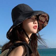 1pc New Reversible Wide Brim Bucket Hat For Women, Summer Sun Protection Face Covering Sun Hat - Multicolor - View 6