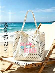 1/2pcs Polka Dots Tote Bag & Makeup Bag, Printed Beach Pattern, Suitable For Vacations, Commuting, Shopping, Gift For Family & Friends. - Multicolor - View 4