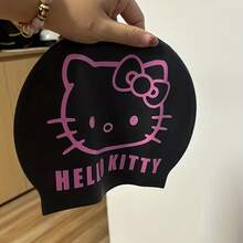 1件裝 Sanrio Cat 黑色矽膠泳帽 女款 防水 舒適 不緊繃 護耳 成人用 - A - 查看 4