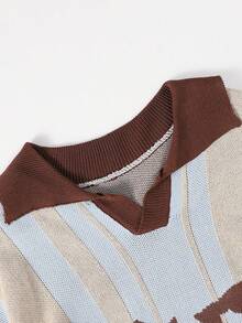 1pc Tween Boys' Vintage Striped Polo Collar Loose Sweater, Spring/Autumn/Winter - Multicolor - View 8