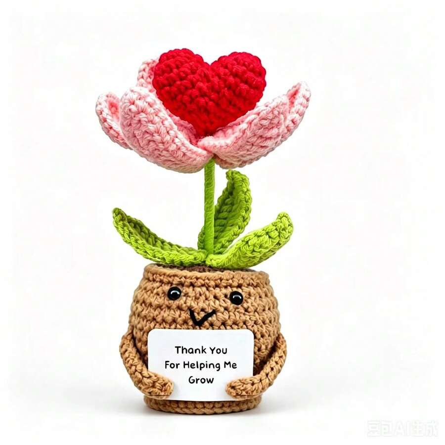 1pc Pink Heart Woven Flower Companion, Designed To Light Up Your Day. Pleasant Appearance And Inspiring Message Card Are Perfect Gifts For Your Lover. - Multicolor - View 1