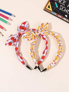 2pcs Back To School Bow Headbands,Yellow Red Apple Pencil Hairbands,Cute Y2k Hair Accessories For Kids Student First Day Of School Gift Party Daily - Multicolor - View 2