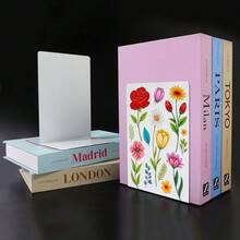 2 Pieces Book Holder, Metal Shelf, White Printed Decorative Shelf, Non Slip Heavy-Duty Shelf, Book, Magazine Or CD Storage Box, Suitable For Home And Office Use. - Printing - View 9
