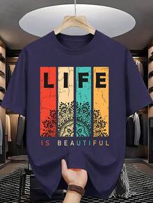 Summer Men's Fashion Pattern Short Sleeve Shirt T T-Shirt With Letter Pattern Print - 黑色 - 查看 10