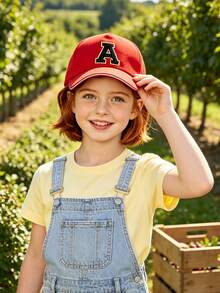 1pc Customized A-Z Letter Baseball Cap, Adjustable Breathable Hat, Suitable For 8-16 Years Old Boys And Girls, Daily Sports Sun Hat - Red - View 2