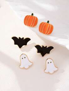 Halloween Earring Set With Cartoon Cute Pumpkin Ghost Bat Earrings - Style 1 - View 2