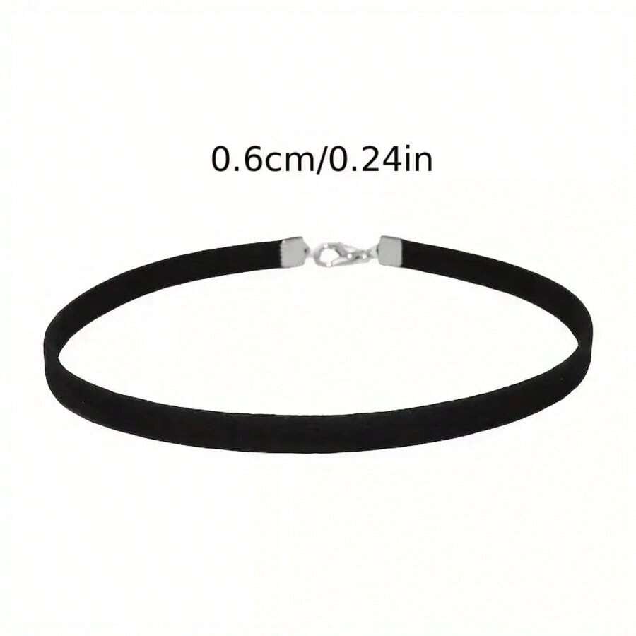 1pc Fashion Punk Style Black Velvet Choker Necklace For Women, Black Velvet Collarbone Chain Necklace - Width 0.6cm - View 1