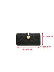 Portefeuille long pour femmes avec décoration métallique en forme de cœur, portefeuille à trois volets multifonction avec fentes pour cartes multiples et gaufrage - Noir - Voir 4