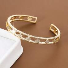 1pc Fashionable Hollow Flower Design Cuff Bracelet Inlaid With Artificial Zirconia For Women - Multicolor - View 4