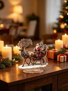 2D Flat Acrylic Santa Claus Reindeer Sleigh Desktop Sign, Vintage Christmas Tabletop Decor, Suitable For Coffee Table, Side Cabinet, Office, Fireplace, Christmas Home Gift (Non-3D) - A - View 10