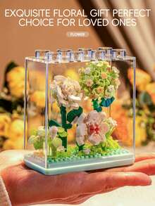 Transparent Building Block Display Cover For Eternal Flowers, Home Decor, Desktop Puzzle Toy Gift - Multicolor - View 5