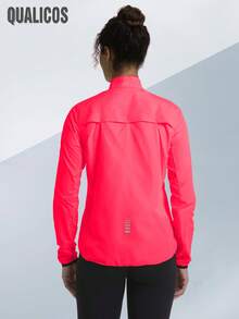 Qualicos 女款全拉鍊透氣輕量騎行夾克，戶外運動反光長袖運動上衣，附反光條與後口袋 - 玫紅色 - 查看 3