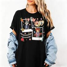 Zootopia Oversized Women's T-Shirt,  Nick Wilde & Judy Hopps Graphic Tee, Casual Loose Fit Shirt, Perfect Gift For Disney Fans - 黑色 - 查看 1