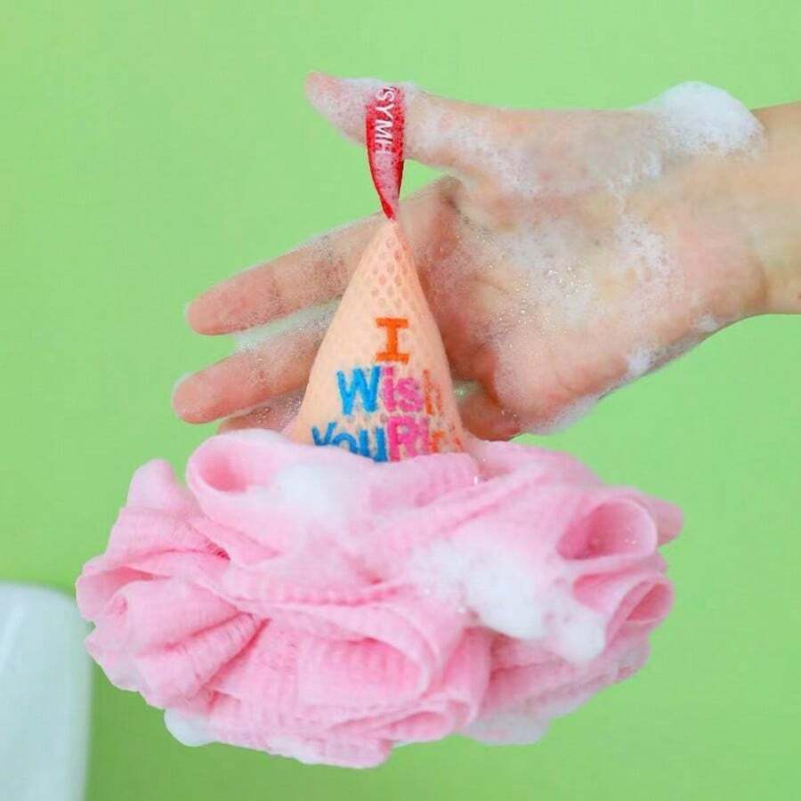 1pc Conical Embroidered Bath Sponge, Soft Mesh With Hanging Rope, Rich & Fast Lathering, Bathroom Shower Body Cleansing Bath Flower - Multicolor - View 1