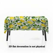 1pc Lemon Floral Tablecloth - Polyester Table Cover, Bright Yellow Lemon With Green Leaf Pattern, Easy Clean Kitchen Dining Room Decor, For Party, Picnic, Home - Lemon Tree Inspired Design, Vibrant Style, Durable Fabric, Event Cloth, Party Tableware - Multicolor - View 2