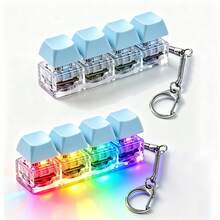 1/2pcs Luminous Keyboard Fingertip Toy, 4-Key LED Keyboard Clicker Keychain With RGB Light, Portable Mechanical-Feel Sensory Desktop Toy For Adults And Teens - Multicolor - View 7
