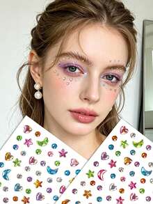 1/2/3/5 Colorful Star, Moon, Heart, Circle, Gem, And Diamond Stickers - Random Color Combinations, Suitable For Women's Cosmetic Faces And Eye Decorations, Ideal For DIY Use At Music Festivals, Carnival Parties, Birthday Parties, Etc - Multicolor - View 2