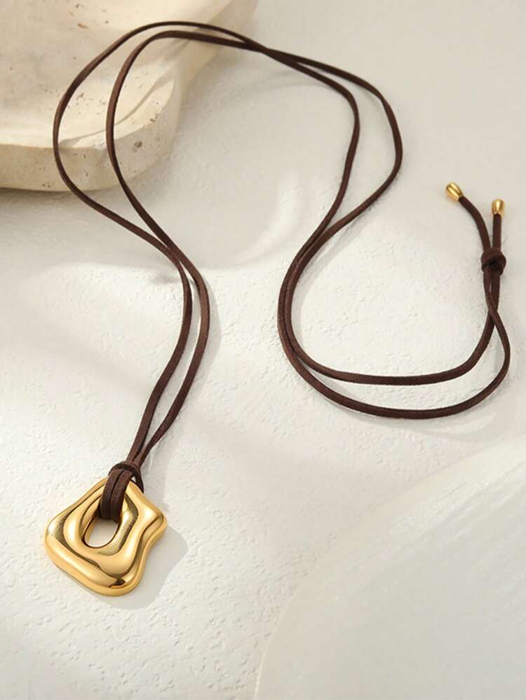1pc Stainless Steel Asymmetrical Liquid Smooth Hollow Pendant Necklace, Fashionable & Suitable For Daily Wear - Multicolor - View 5
