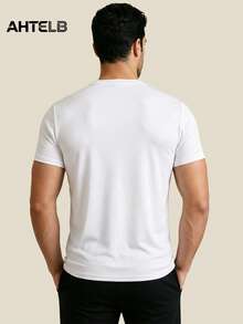 AHTELB Men's Summer Solid Color Crew Neck Undershirt, Soft And Skin-Friendly Fabric, Breathable And Moisture-Wicking, Simple Solid Color Design, Versatile For All, Slim Fit, Contours The Body Without Being Tight, Highlights Body Lines. Breathable, Lightweight, Quick-Drying, Softness, For Friends, Husband, Boyfriend Gifts - White - View 3