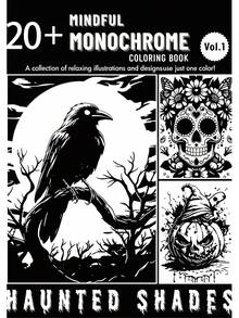 GDTME 20+ BUKU MEWARNAI MONOKROM YANG MENENANGKAN, Koleksi Ilustrasi dan Desain yang Menenangkan Hanya Menggunakan Satu Warna! Estetika Gotik, Hadiah Ulang Tahun, Hadiah Halloween dan Natal, Buku Mewarnai Dewasa Ukuran A4. - Halloween - View 11