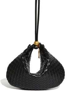 Dedoo European & American Style Woven Large Capacity Solid Color Dumpling Handbag - Black - View 10
