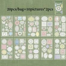 20 Blatt/Packung Stickerbuch handgefertigte Stoffserie PET Spitzen-Thema Aufkleber, Sammelalbum-Zubehör Notizbuch-Accessoires, zum Dekorieren von Karten, Fotorahmen, Computern, Handyhüllen, Wasserflaschen, Junk Journals, Schreibwarenboxen, Gepäck, Schreibtisch-Dekorationsaufkleber - Aufkleber - Übersicht 13