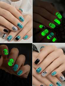 5Pcs Halloween Luminous Nail Wraps,Fun Cartoon Glow In The Dark Self-Adhesive Nail Stickers, Easy To Apply, Perfect For Women's Holiday Party And Halloween DIY Nail Art Stickers. - Multicolor - View 2