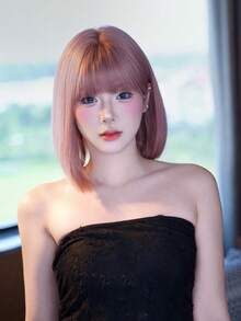 alicegarden 12英吋長合成假髮，自然直髮造型，迷人的乾玫瑰色，附瀏海設計，適合日常、派對、Cosplay使用，自然耐用，適合女士的假髮禮物（不含配件），萬聖節 - 乾枯玫瑰色 - 查看 4