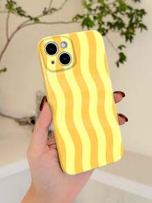 1pc Minimalist Fresh Wave Stripe Pattern Perforated Glossy Film Full Coverage Hard Phone Case Suitable For Samsung/ 11/12/13/14/15/16 Pro Max - Multicolor - View 1