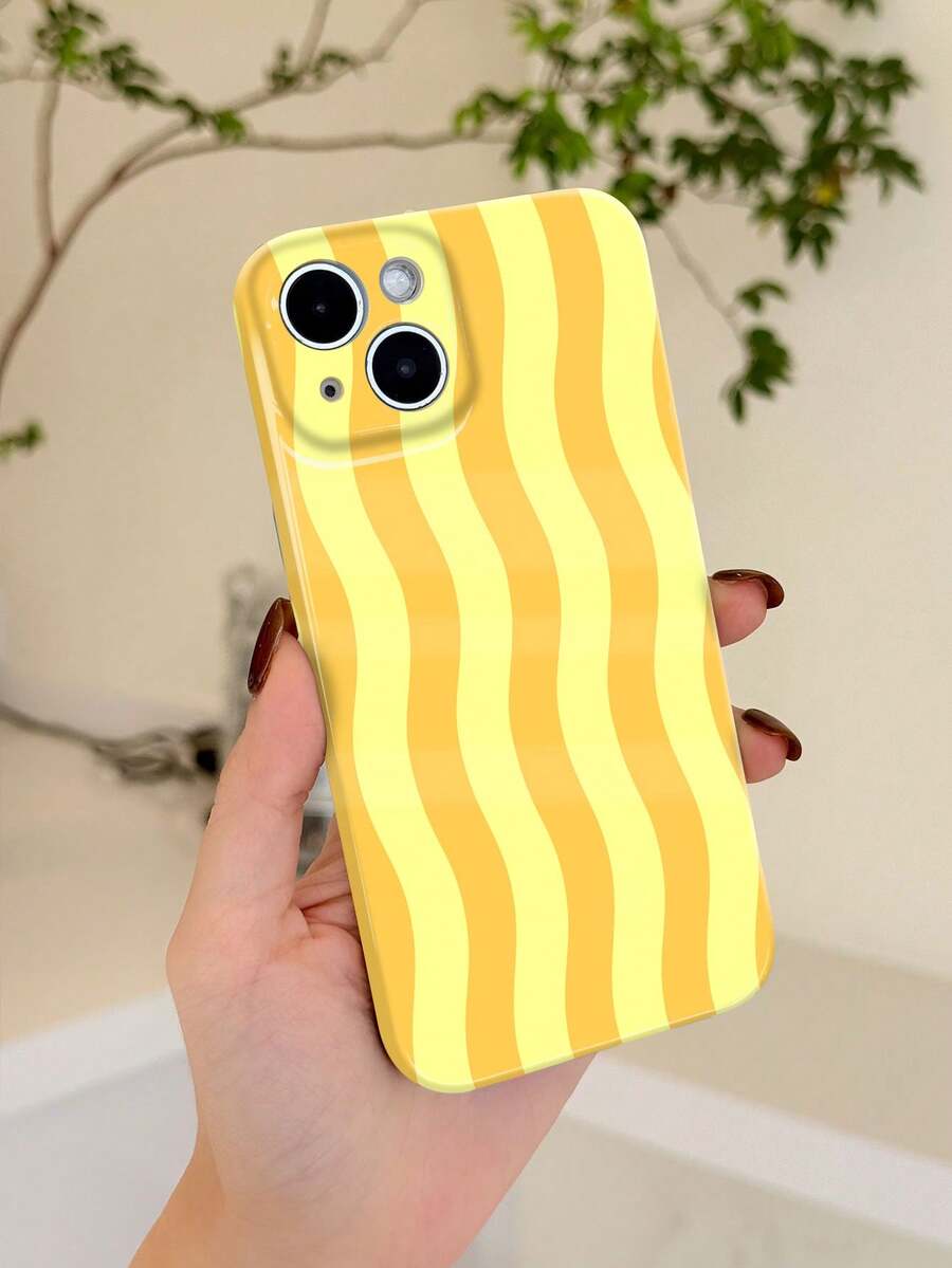 1pc Minimalist Fresh Wave Stripe Pattern Perforated Glossy Film Full Coverage Hard Phone Case Suitable For Samsung/ 11/12/13/14/15/16 Pro Max - Multicolor - View 1