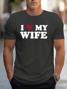 Herrenmode"Ich liebe meine Frau."Kreativer Druck T Hemd,Rundhals-Kurzarmshirt,Freizeit T Hemd,Multifunktionales Oberteil für Frühling und Sommer,Modische Streetwear - Schwarz - Übersicht 8