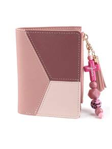 Carteira Bifold de Couro PU com Blocos de Cor para Mulheres, Chaveiro com Borla de Contas de Cruz de Jesus, Porta-Moedas com Zíper, Porta-Cartões Múltiplos e Identidade, Mini Carteira, Presente Cristão para Senhoras - 2244 - Visão 11