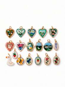 1pc Exquisite Pastoral Style, 14k Gold Plated Copper Material, Gold Edge Printed Pendant, Suitable For Women's DIY Jewelry - Multicolor - View 1