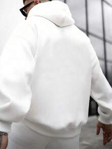 Men's Regular Fit Solid Color Lightweight Sweatshirt And Sweatpants 2 Pieces Set, Spring/Autumn - White - View 3