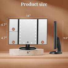 FASCINATE Espejo de maquillaje iluminado con aumento de 2X/3X, espejo de tocador triple con luces, atenuación táctil de 21 LED, espejo de mesa de belleza iluminado con rotación de 180° y doble potencia, espejo de maquillaje con iluminación. - Negro - Ver 6
