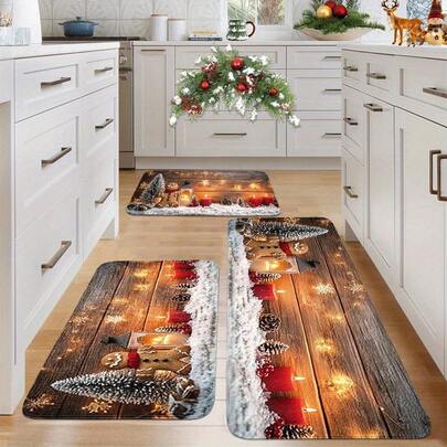 1/2/3pcs Christmas Rug Set,Festive Holiday Decor,Soft Flannel Material, NonSlip,WearResistant,Lightweight,For Kitchen,Bathroom,Laundry Room, Perfect Christmas Decorative Floor Mat,For Entryway,Bathroom Mat,Kitchen Mat,Holiday Mat, Home Accent Piece