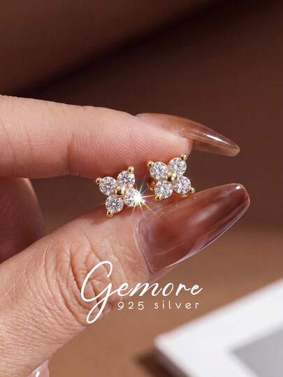 1 Pair Cute Flower Earrings S925 Sterling Silver Luxury Elegant Women's Jewelry Exquisite Jewelry Gift Mother's Day Gift Suitable For Women's Daily Wear