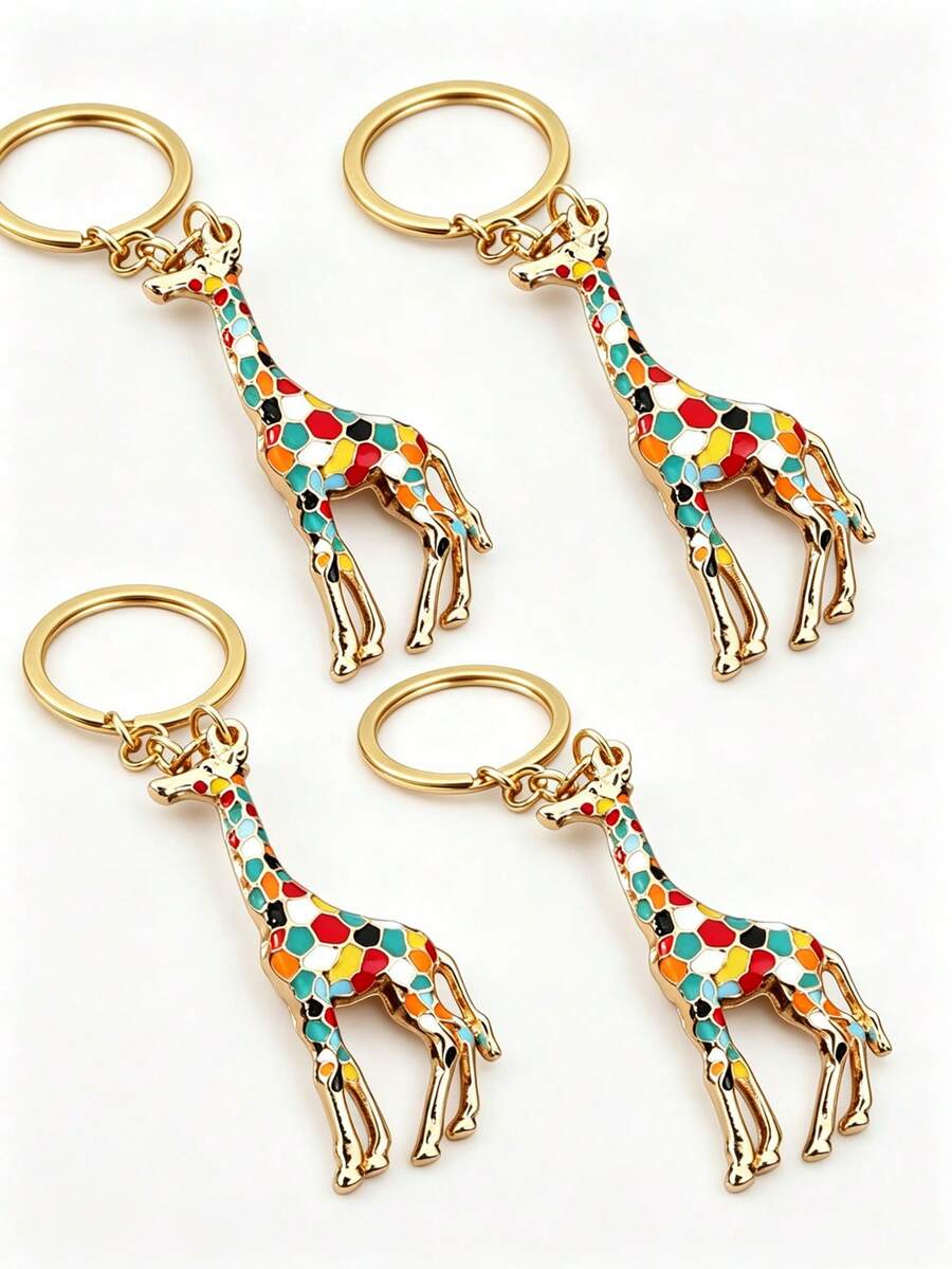 4 buah Gantungan Kunci Jerapah Warna-warni Kreatif Unisex, Gantungan Kunci Jerapah Vintage Lucu dan Serbaguna untuk Hadiah Pasangan. - MultiWarna - View 1